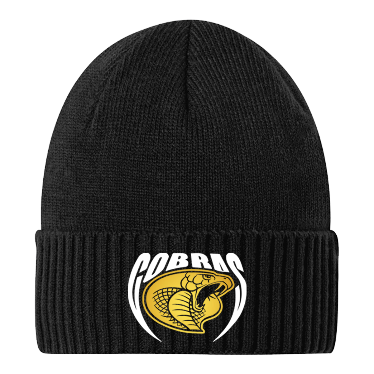 •Twiggs County - Cobras Pointed Cobra Head (White/Gold) - Rib Knit Cuff Beanie (C951)