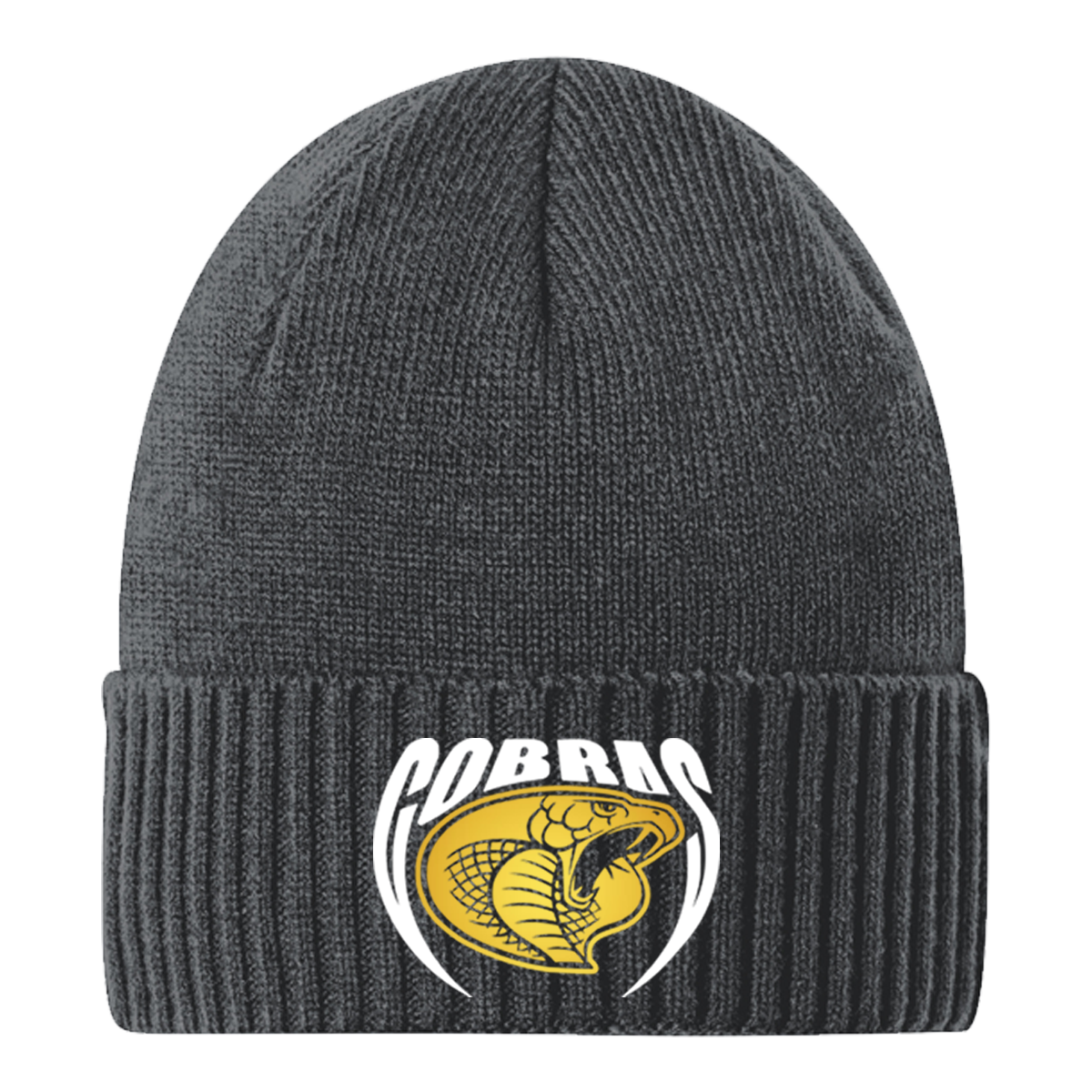 •Twiggs County - Cobras Pointed Cobra Head (White/Gold) - Rib Knit Cuff Beanie (C951)