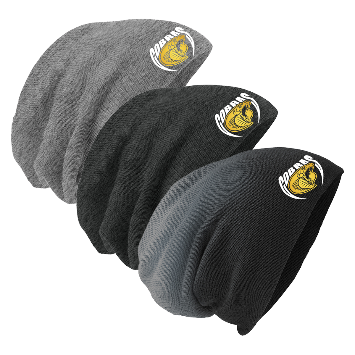 •Twiggs County - Cobras Pointed Cobra Head (White/Gold) - Slouch Beanie (DT618)