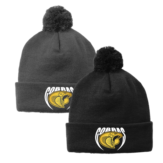 •Twiggs County - Cobras Pointed Cobra Head (White/Gold) - Solid Pom Pom Beanie (STC37)