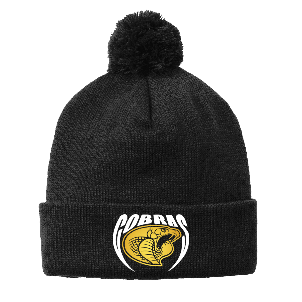 •Twiggs County - Cobras Pointed Cobra Head (White/Gold) - Solid Pom Pom Beanie (STC37)