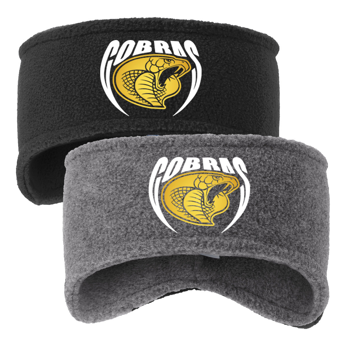 •Twiggs County - Cobras Pointed Cobra Head (White/Gold) - Stretch Fleece Headband (C910)