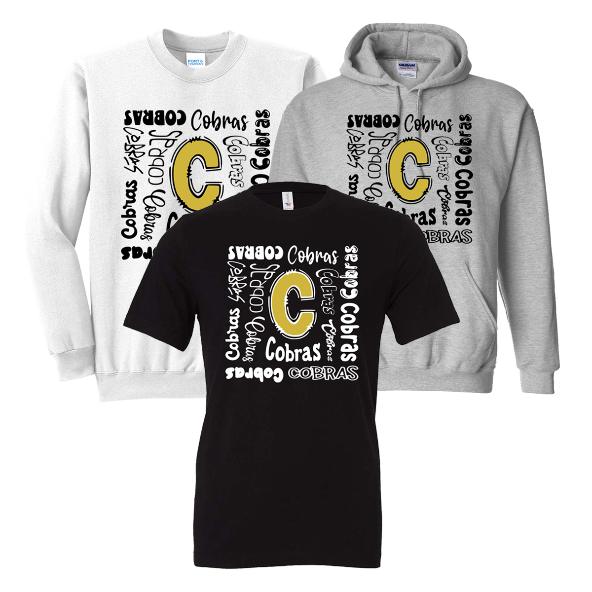 •Twiggs County - Cobras in different fonts with C (Tee/Drifit/Hoodie/Sweatshirt)