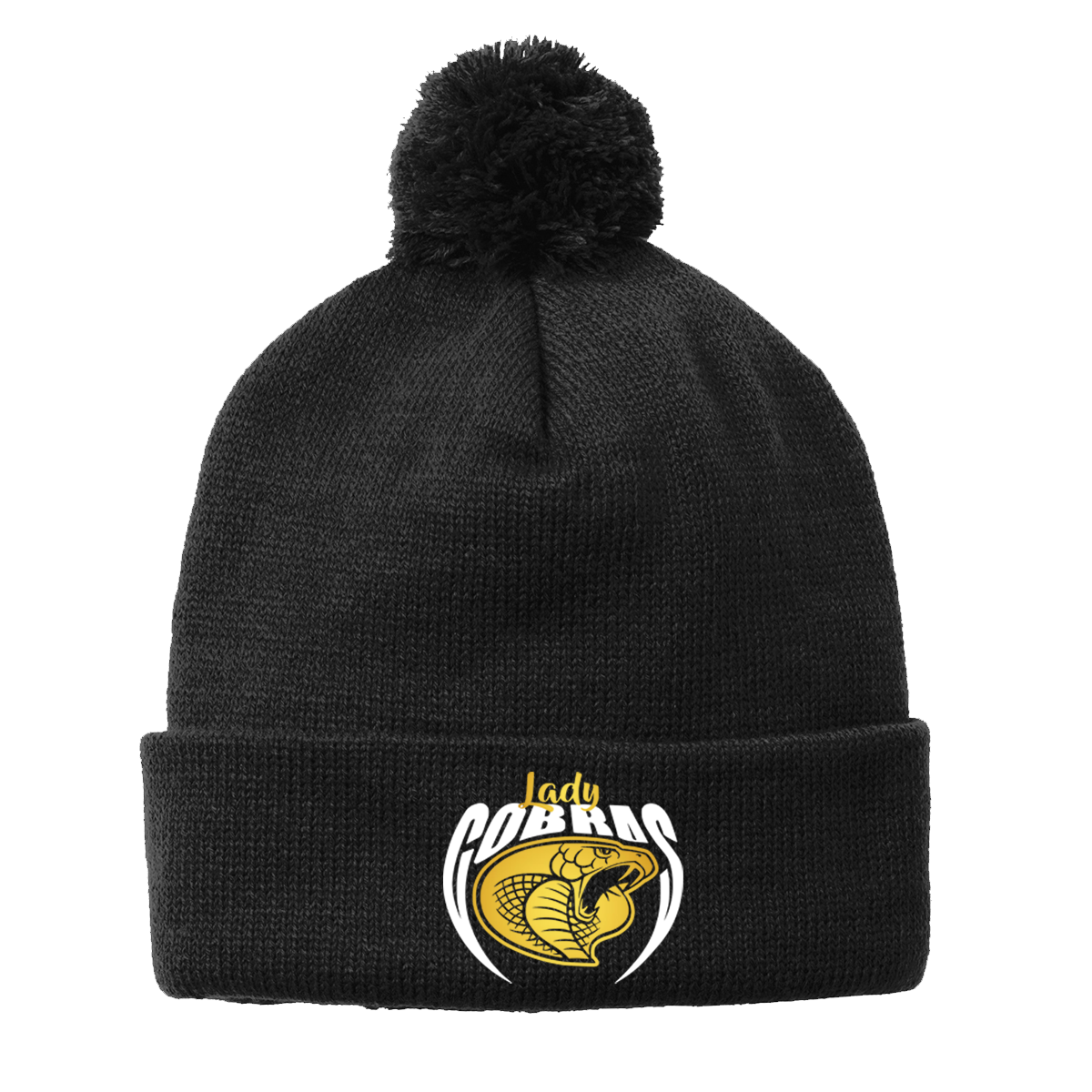 •Twiggs County - Lady Cobras Pointed Cobra Head (White/Gold) - Solid Pom Pom Beanie (STC37)