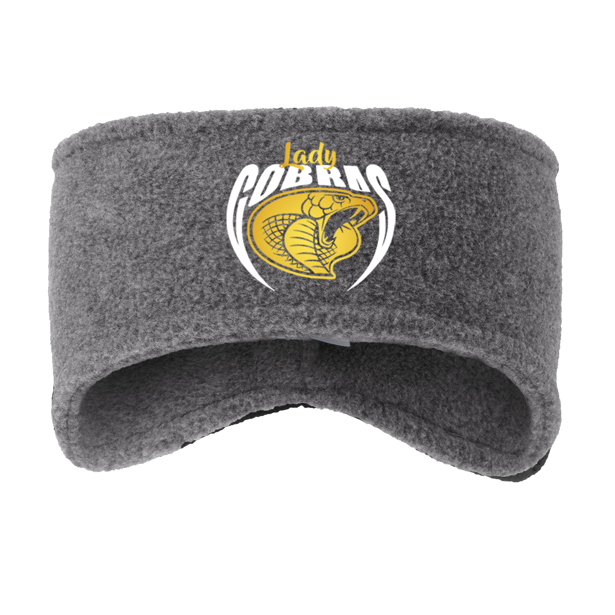 •Twiggs County - Lady Cobras Pointed Cobra Head (White/Gold) - Stretch Fleece Headband (C910)
