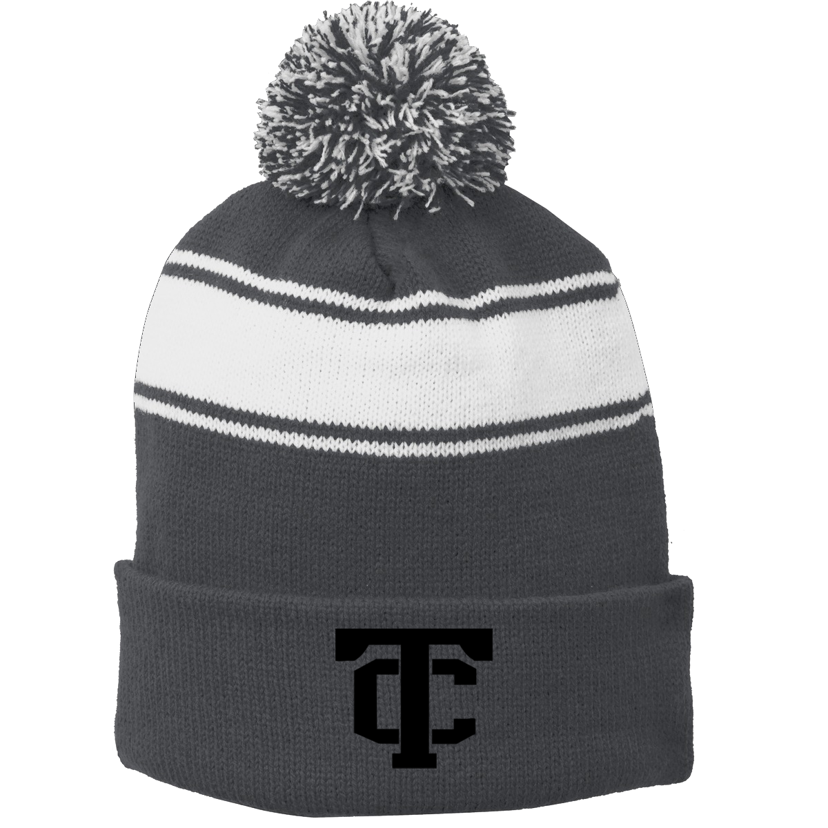 •Twiggs County - TC (Black) - Stripe Pom Pom Beanie (STC28)