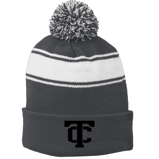 •Twiggs County - TC (Black) - Stripe Pom Pom Beanie (STC28)