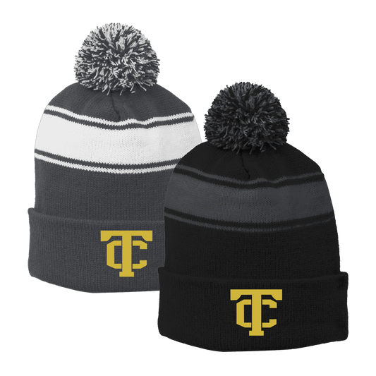 •Twiggs County - TC (Gold) - Stripe Pom Pom Beanie (STC28)