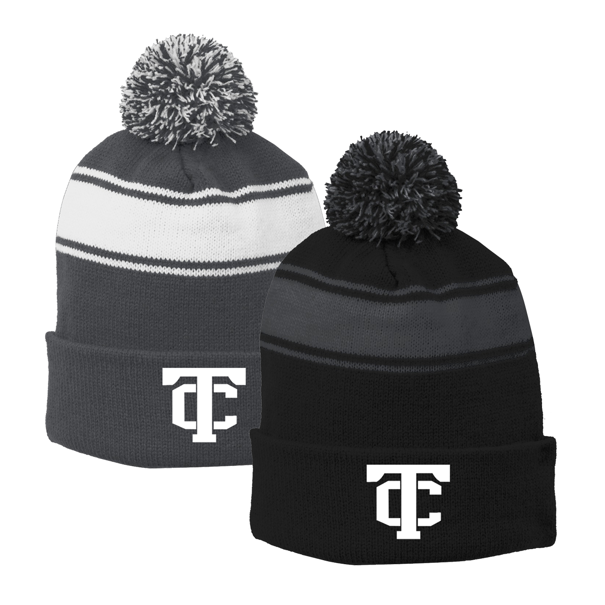 •Twiggs County - TC (White) - Stripe Pom Pom Beanie (STC28)