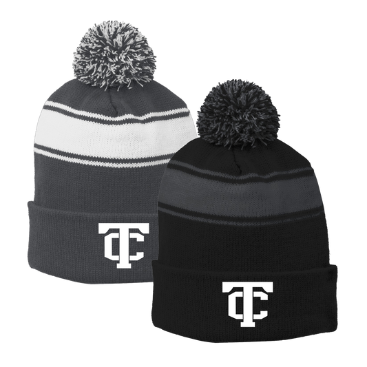 •Twiggs County - TC (White) - Stripe Pom Pom Beanie (STC28)