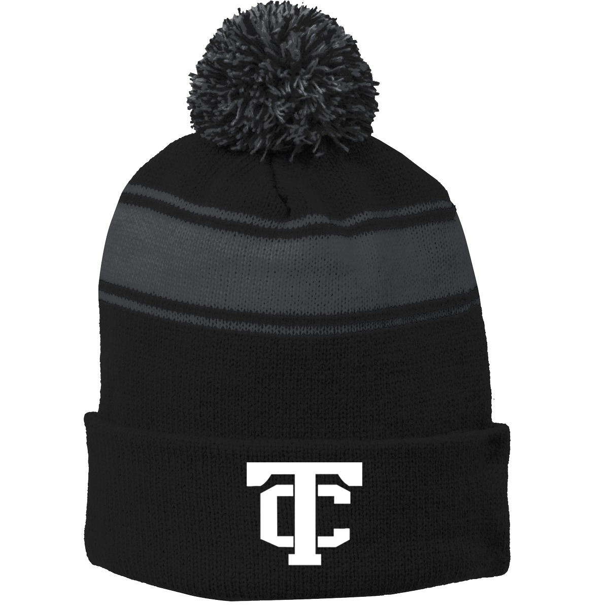 •Twiggs County - TC (White) - Stripe Pom Pom Beanie (STC28)