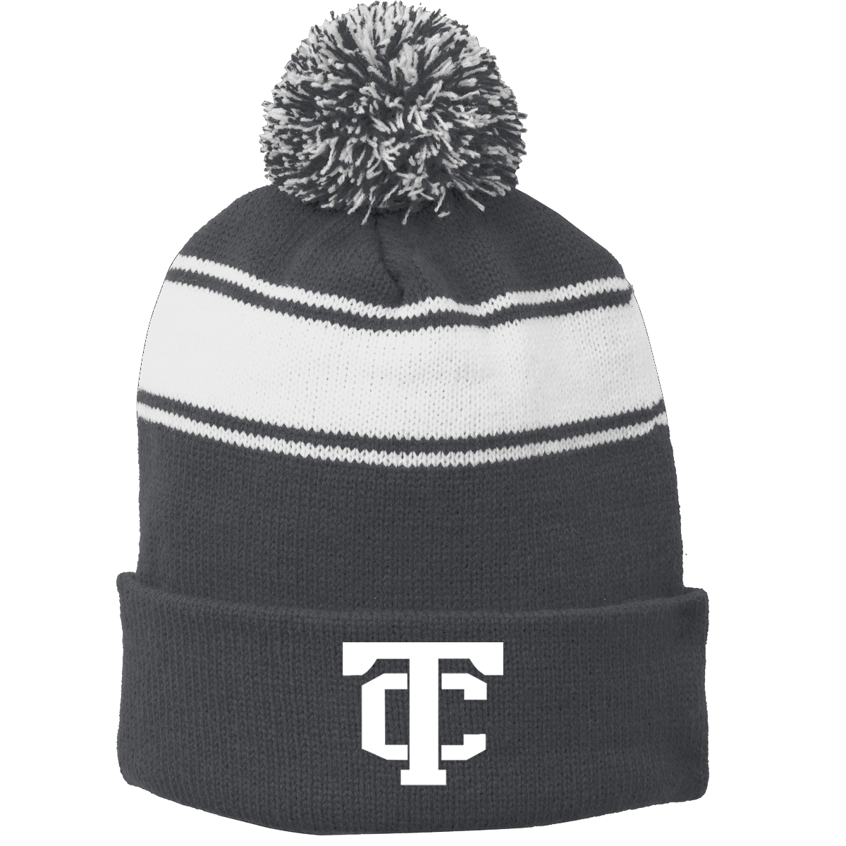 •Twiggs County - TC (White) - Stripe Pom Pom Beanie (STC28)