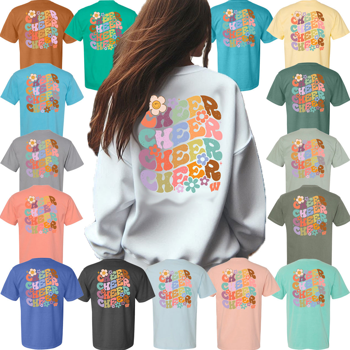 Windsor Cheer Bubble Letters with Flowers Comfort Color (Tee