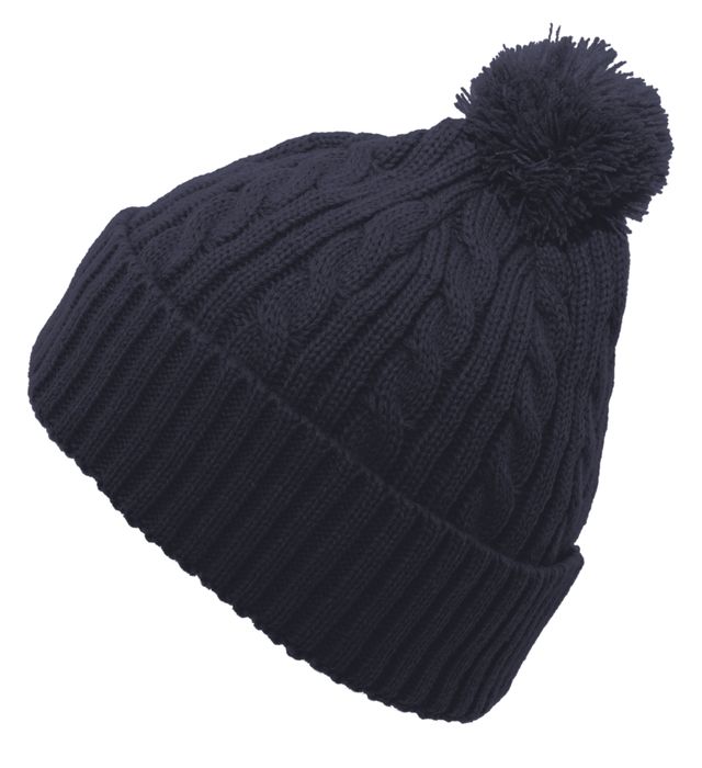 Velo BB - CABLE KNIT POM-POM BEANIE with Velo Script - Navy (643K) - Southern Grace Creations