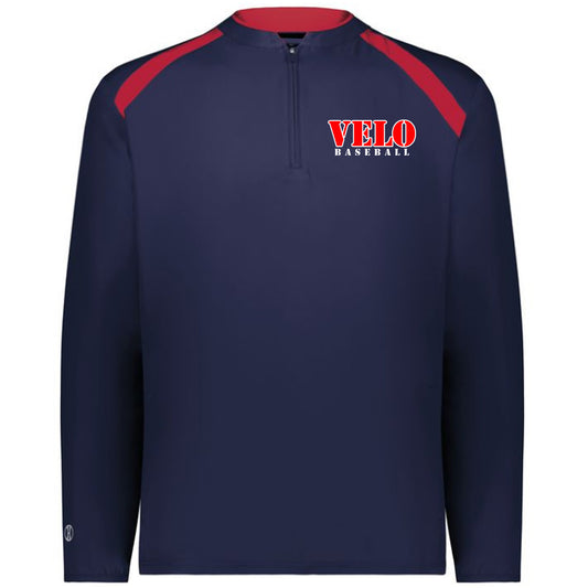 Velo BB - Clubhouse Longsleeves Cage Jacket with VELO Baseball (Stencil Font) - Navy-Red - Southern Grace Creations