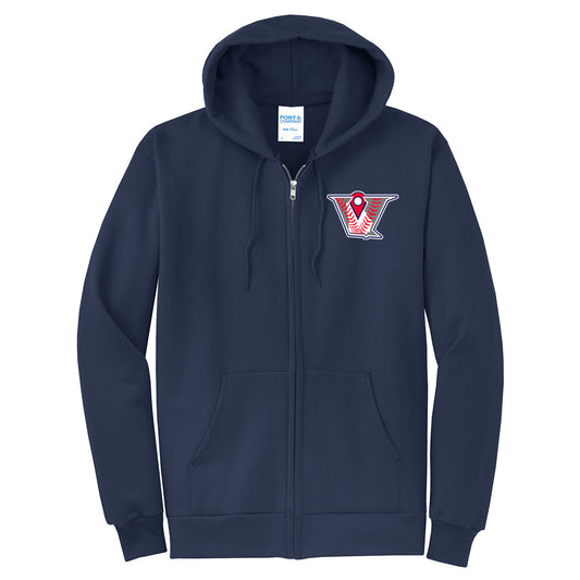 Velo BB - Fleece Full-Zip Hoodie with Velocity Baseball Logo - Navy - Southern Grace Creations