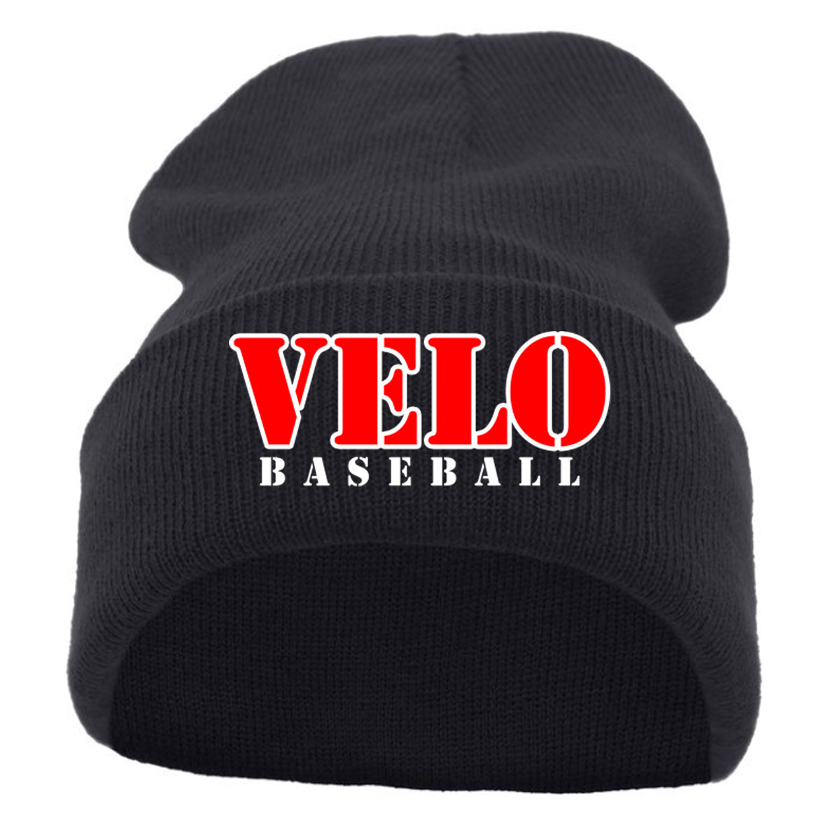 Velo BB - KNIT FOLD OVER BEANIE with VELO Baseball (Stencil Font) - Navy (621K) - Southern Grace Creations