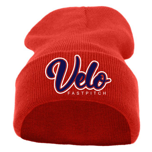 Velo FP - KNIT FOLD OVER BEANIE with Velo Script - Red (621K) - Southern Grace Creations