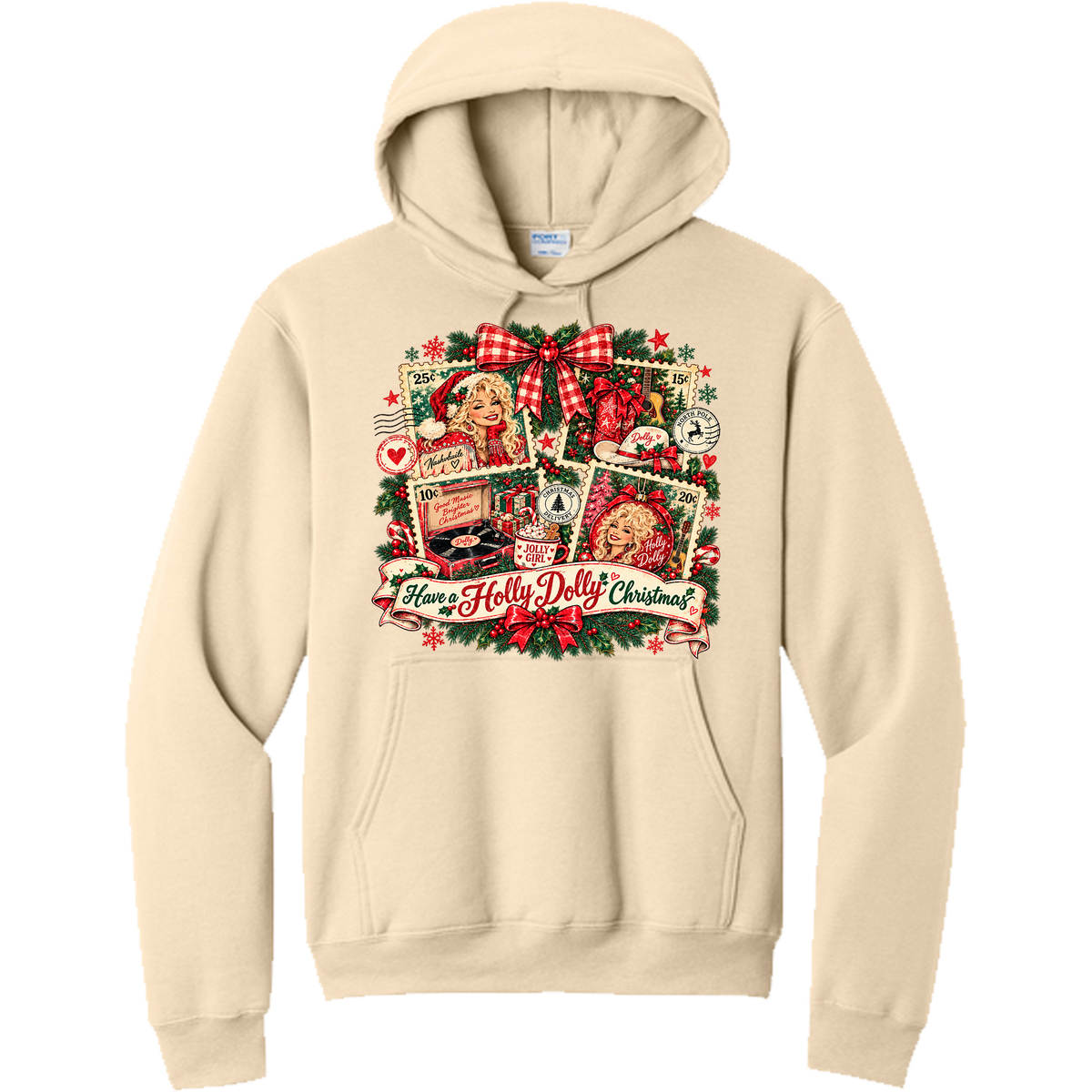 Vintage Dolly Christmas Stamp Collage - Natural (Tee/Sweatshirt/Hoodie)