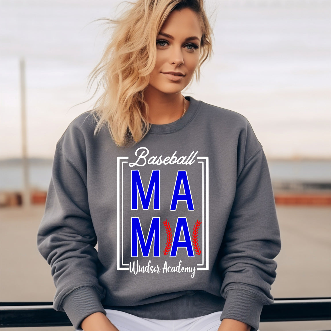 Windsor - Baseball Mama Stitches Box Windsor Academy - Comfort Color - Grey (Tee/Hoodie/Sweatshirt) - Southern Grace Creations