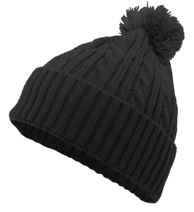 Windsor - CABLE KNIT POM-POM BEANIE with W - Black (643K) - Southern Grace Creations