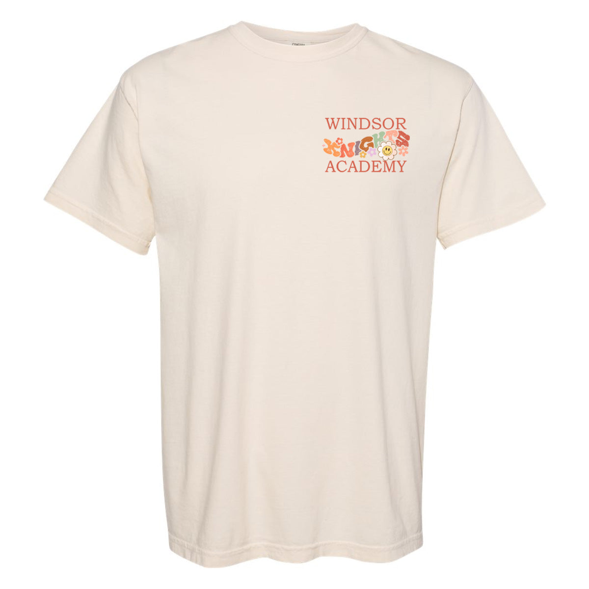Windsor - Knights Bubble Letters with Flowers Comfort Color Tee - Ivory (1717) - Southern Grace Creations