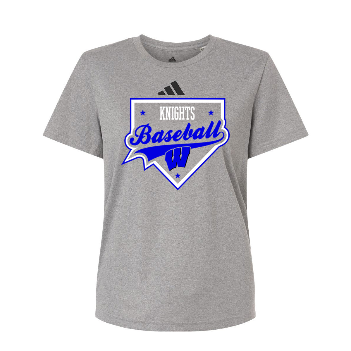 Windsor - Knights Baseball Homeplate - ADIDAS Women's Pregame T-Shirt - Medium Grey Heather/ White (AT102)