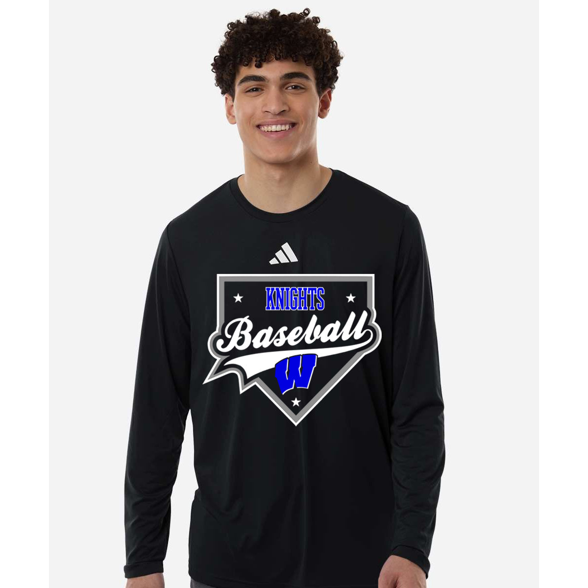 Windsor - Knights Baseball Homeplate - ADIDAS Men's Pregame Long Sleeve T-Shirt - Black (AT104)