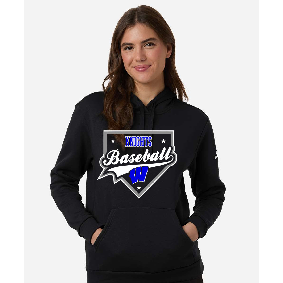 Windsor - Knights Baseball Homeplate - ADIDAS Women's Fleece Hooded Sweatshirt - Black (AT204)