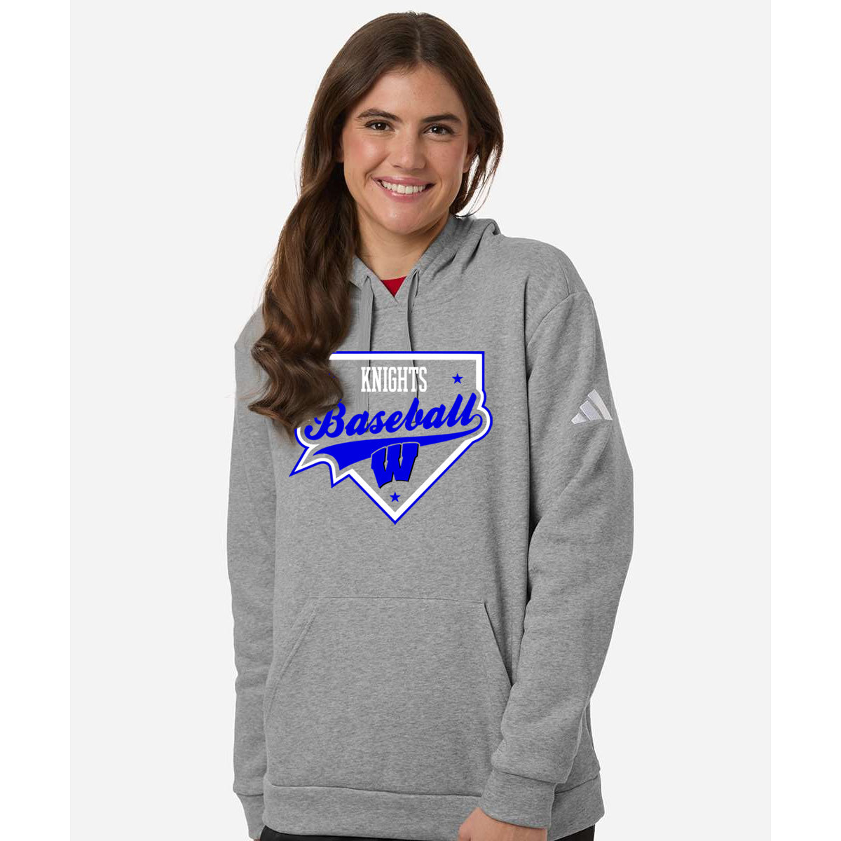 Windsor - Knights Baseball Homeplate - ADIDAS Women's Fleece Hooded Sweatshirt - Medium Grey Heather (AT204)