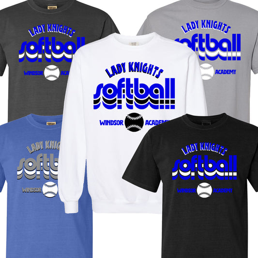 Windsor - Lady Knights Softball Retro Stacked - Comfort Color (Tee/Sweatshirt)