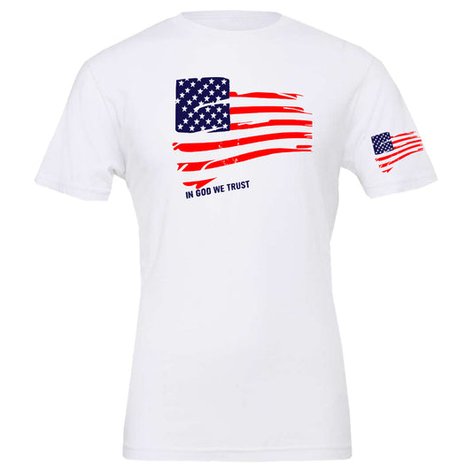 in god we trust waving distressed flag - White