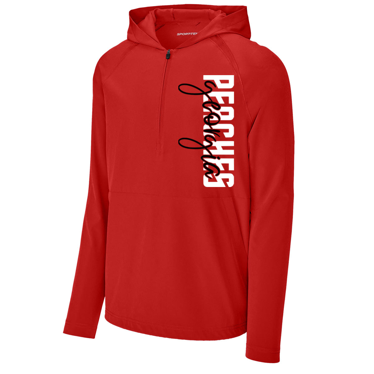 Peaches - Georgia Peaches Block Script - Repeat 1/2-Zip Long Sleeve Hooded Jacket - JST488 - Red