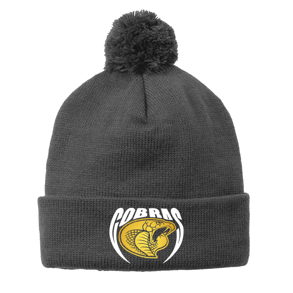 •Twiggs County - Cobras Pointed Cobra Head (White/Gold) - Solid Pom Pom Beanie (STC37)