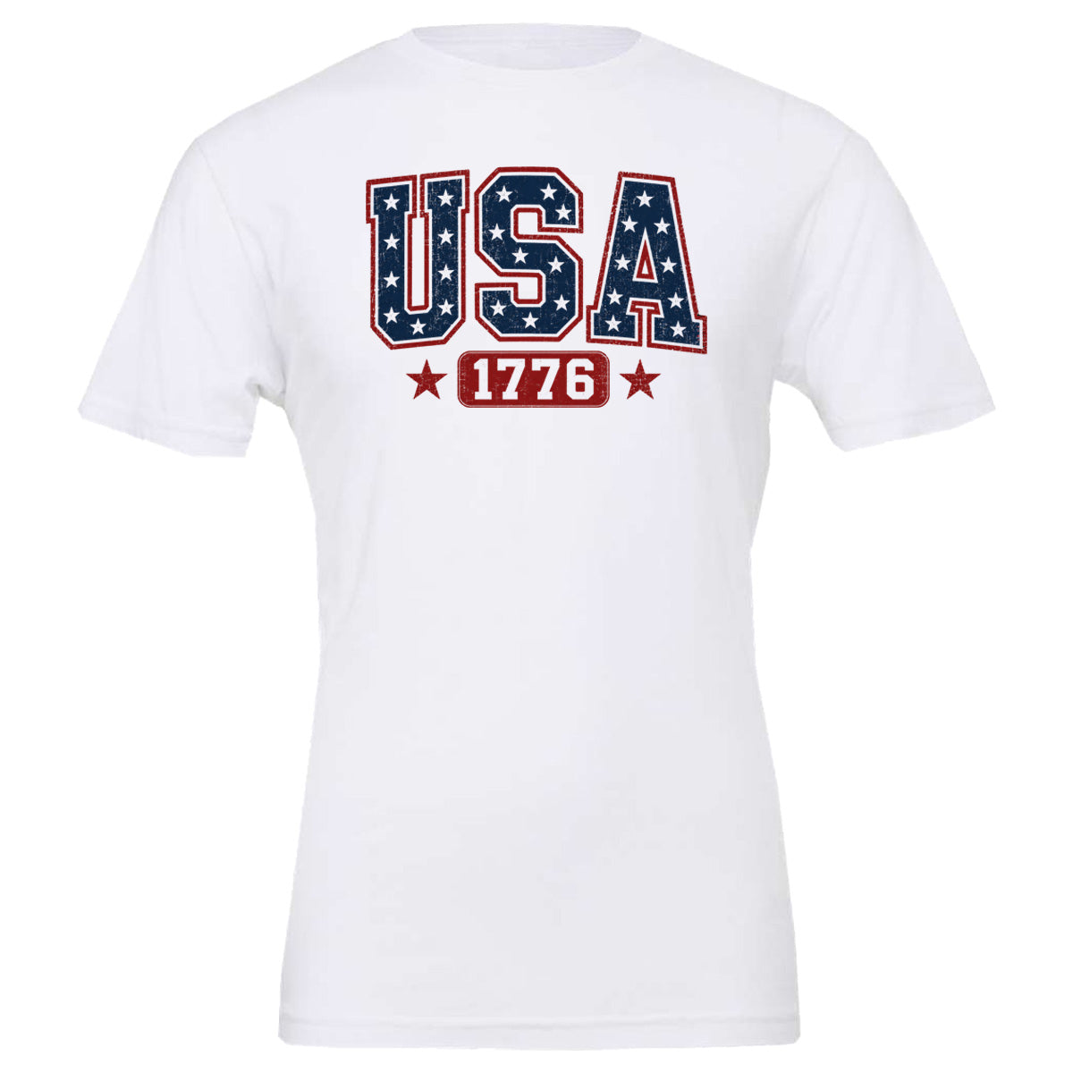 USA 1776 star blocked letters - Short Sleeves Cotton - White