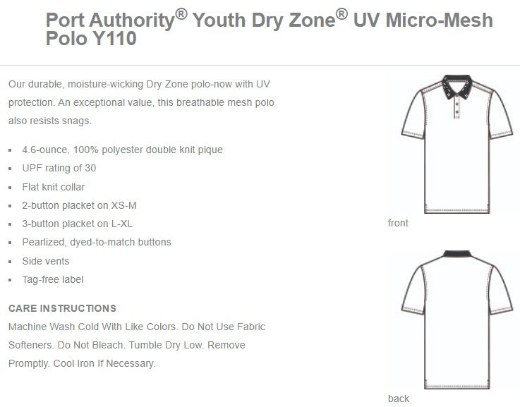 Windsor - Youth DriFit Moisture Wicking Polo - Black (Y110)