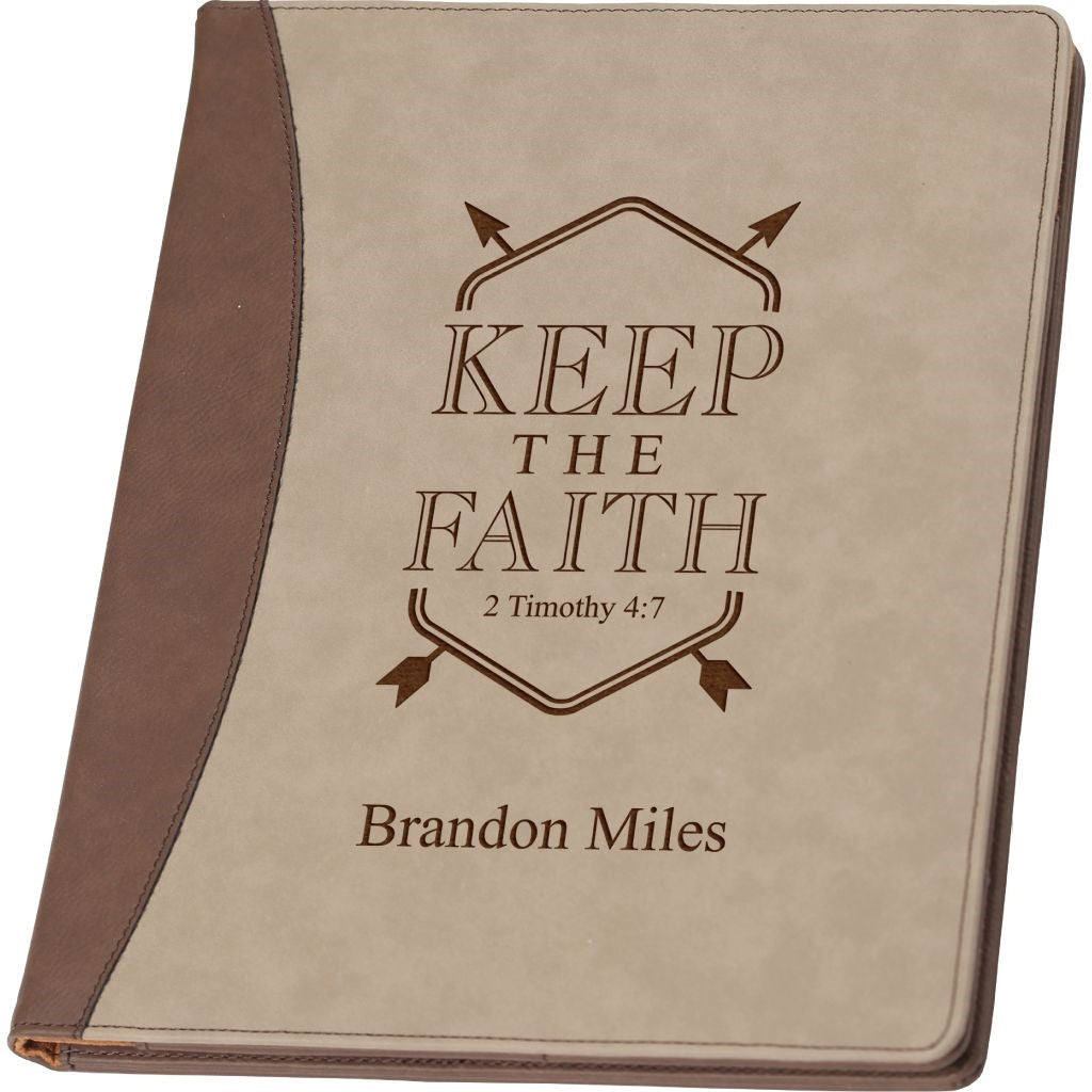 BROWN & TAN FAUX LEATHER PADFOLIO - Engravable (ZBBX0018) - Southern Grace Creations