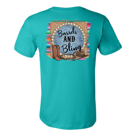 Barrels and Bling - Teal Short Sleeves Tee - Southern Grace Creations