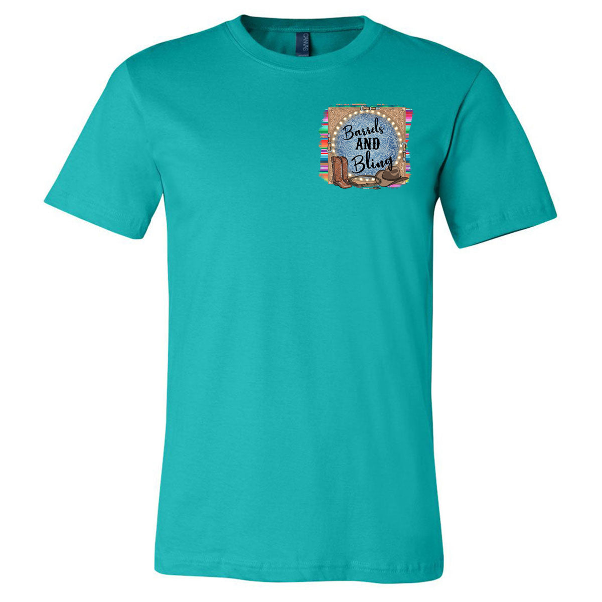 Barrels and Bling - Teal Short Sleeves Tee - Southern Grace Creations