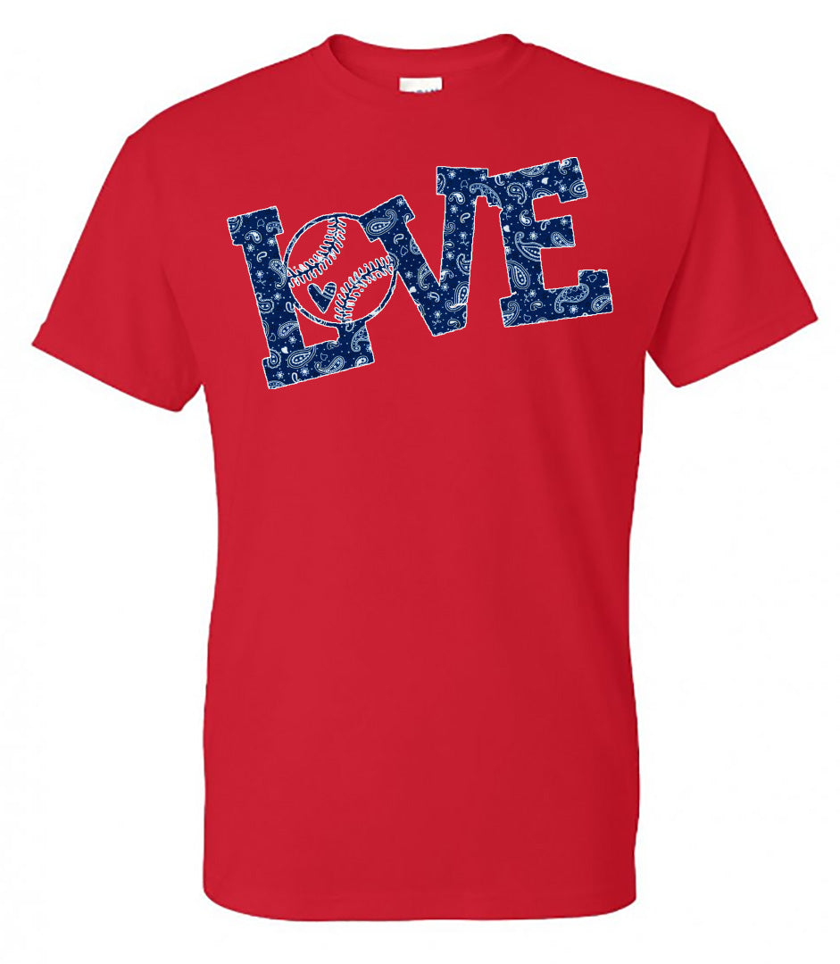 Baseball Love Bandana Print Tee - Red Short Sleeve Tee - Southern Grace Creations