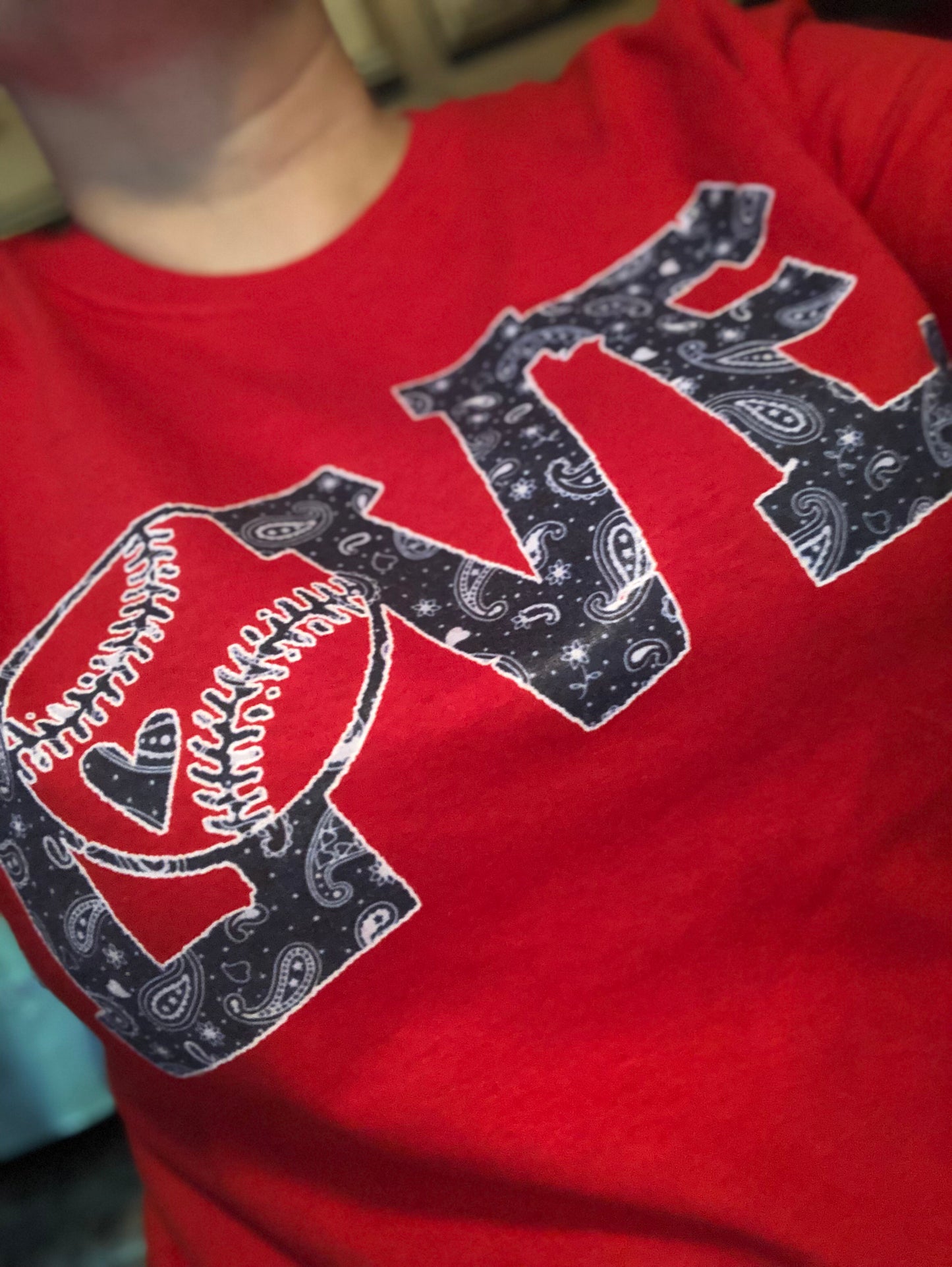 Baseball Love Bandana Print Tee - Red Short Sleeve Tee - Southern Grace Creations