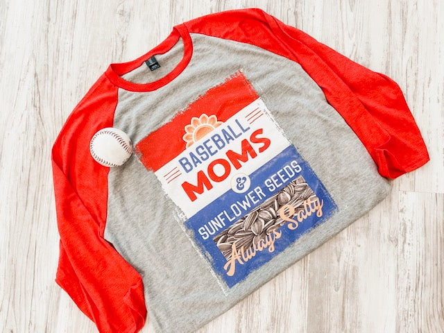 Baseball Mom Sunflower Seeds Tee - Grey/Red Raglan - Southern Grace Creations