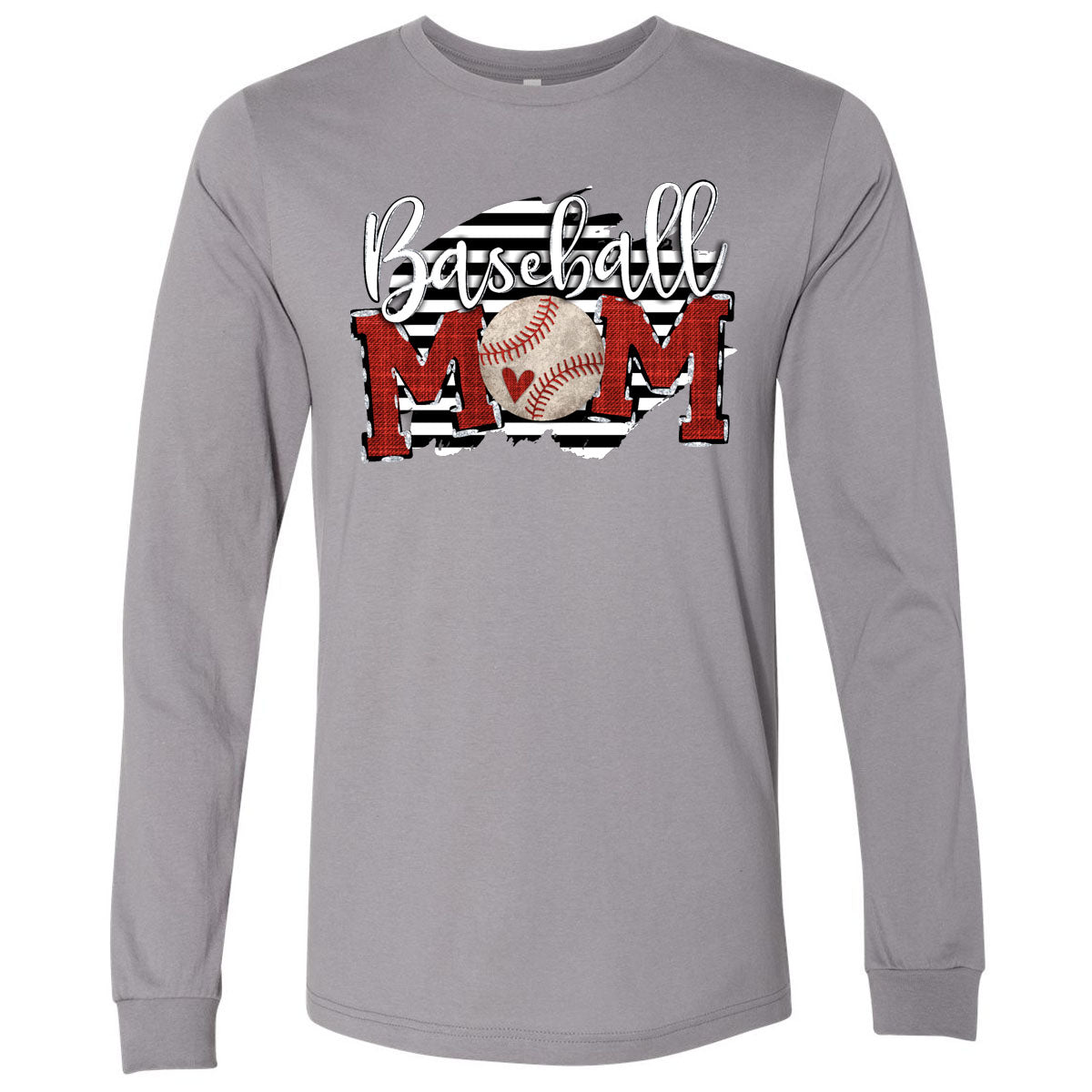 Baseball Mom with Black/White Stripe Background - Storm Tee - Southern Grace Creations