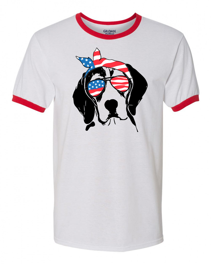 Beagle with Flag Bandana & Glasses Tee - Southern Grace Creations