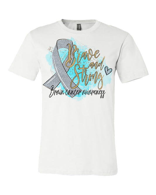 Brave and Strong Brain Cancer Awareness - White Tee - Southern Grace Creations