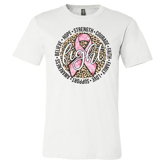 Breast Cancer Fight Leopard Circle - White Short Sleeves Tee - Southern Grace Creations
