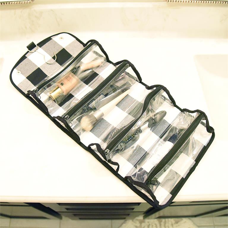 Buffalo Check Roll-Up Cosmetic Bag - Southern Grace Creations