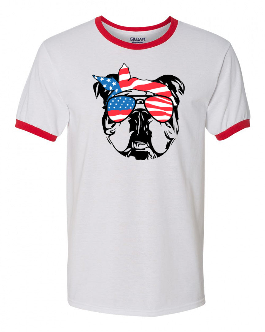 Bulldog with Flag Bandana & Glasses Tee - Southern Grace Creations