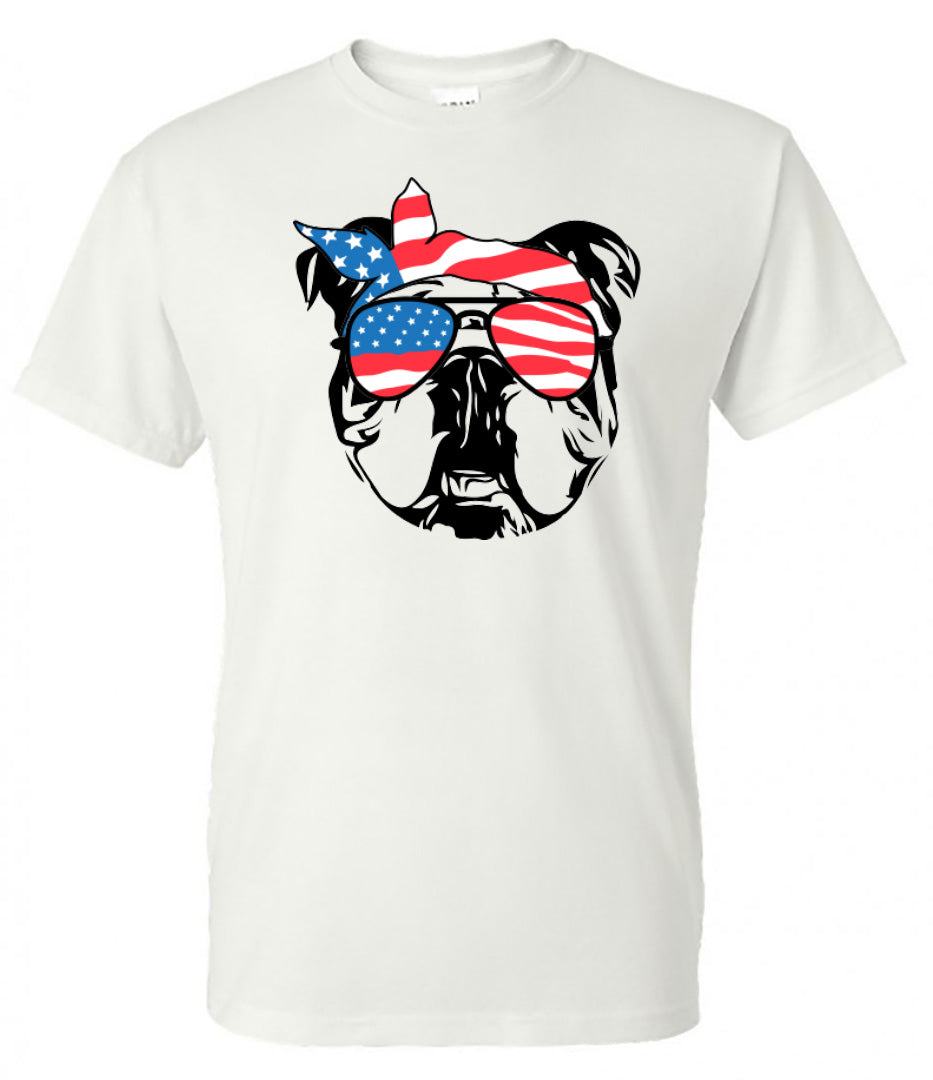 Bulldog with Flag Bandana & Glasses Tee - Southern Grace Creations