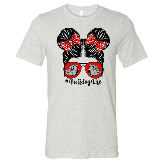 #BulldogLife Girl with Messy Buns - Ash Short Sleeve Tee - Southern Grace Creations
